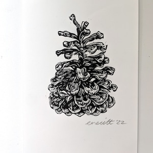 Linocut Print - Pinecone - Original handmade artwork