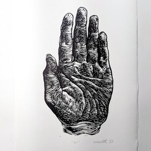 Linograbado en relieve - 'Hola' - obra de arte hecha a mano