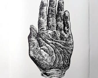 Linocut relief print - 'Hi' - handmade artwork