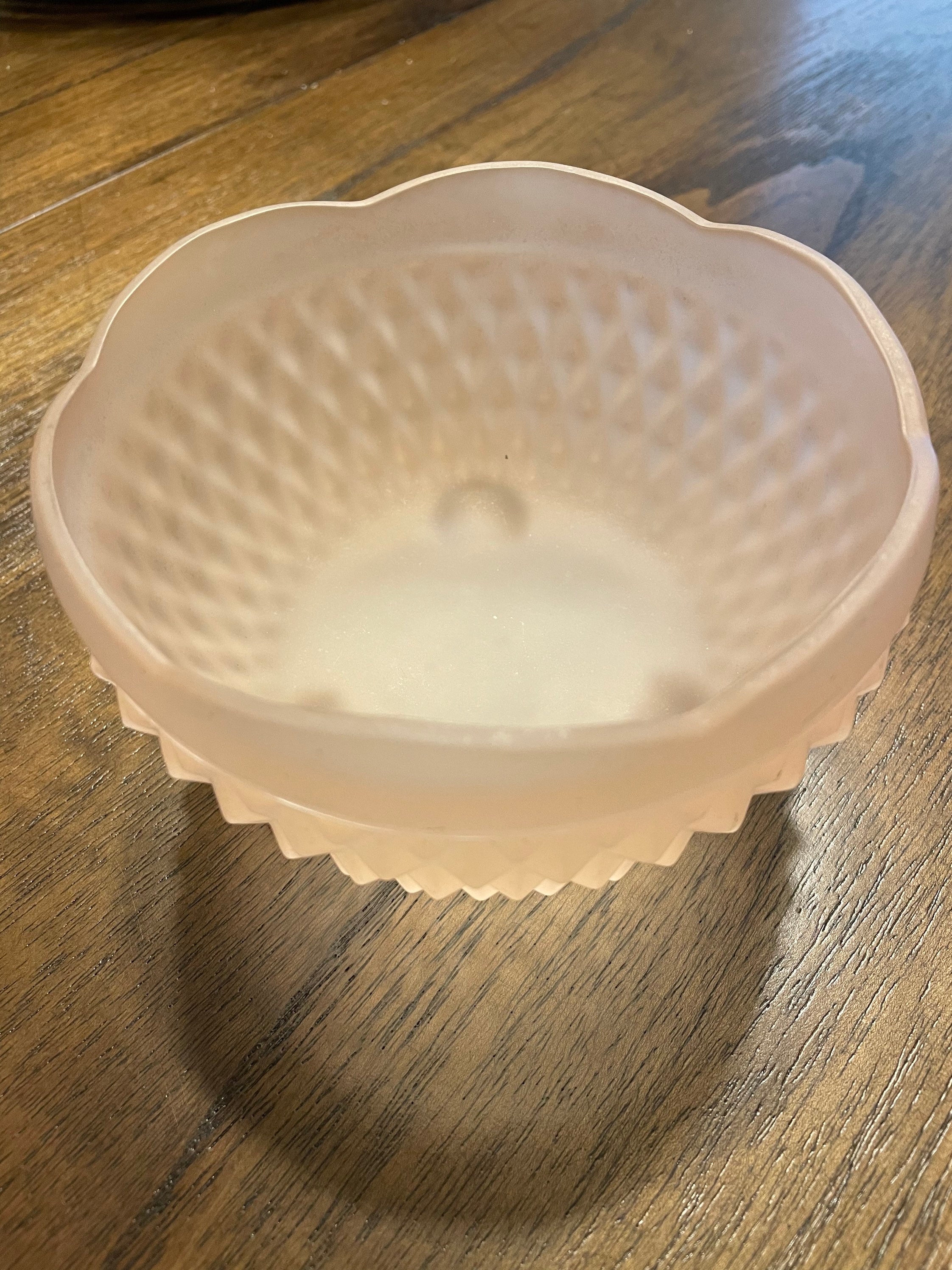 Vintage Frosted Pink Glass Bowl Diamond Point Candy/Nut Dish Etsy