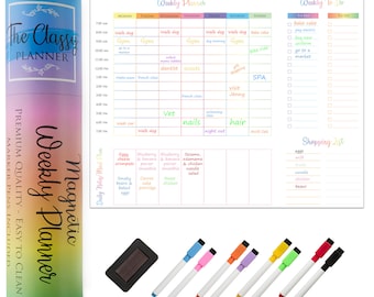 Weekly Magnetic Fridge Planner – Family Organiser - Whiteboard Notice Board – 8 Dry Eraser Marker Pens & Gift Box Included 11.7 x 16.5in