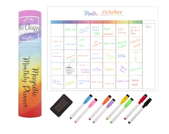 Monthly Magnetic Fridge Planner – A3 Dry Eraser Whiteboard Calendar – Family Organiser Memo Board with 8 Dry Wipe Markers & Gift Box