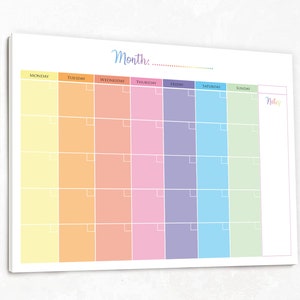 A4 Monthly Desk Pad Planner - Notebook Desktop Organiser with notes section - 50 Tear Off Pages Pretty Colourful Rainbow Design -