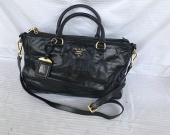 OUTLET! 20% Off +  Free Shipping Worldwide! Prada! Women Leather Vintage Shoulder Bag Top Handle Handbag