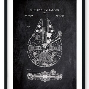 May include: A black and white illustration of the Millennium Falcon spaceship, with the text "MILLENNIUM FALCON", "No. 228,688", and "Apr 19, 1979" at the top of the image.