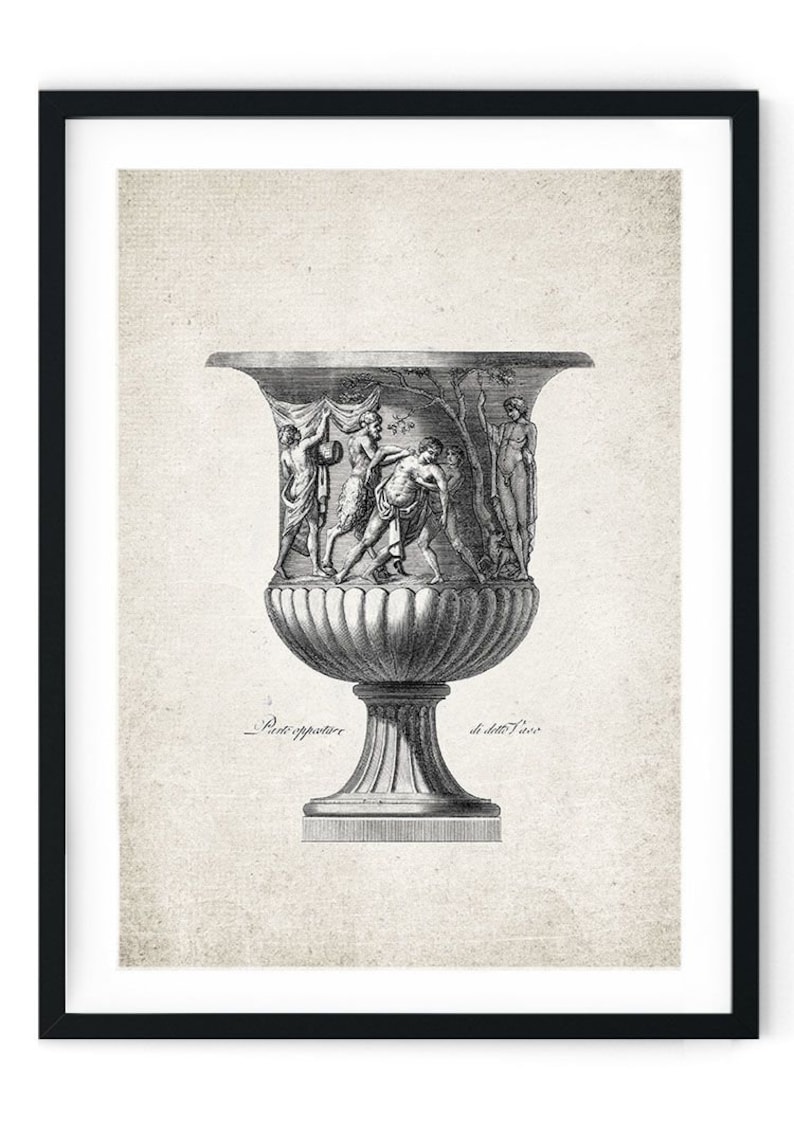 Puede incluir: Ilustraci&oacute;n en blanco y negro de una urna decorativa con una escena de personas en un jard&iacute;n. La urna est&aacute; sobre un pedestal y tiene una base acanalada. El texto "Parte superiore" y "de ditto l'arco" est&aacute; escrito debajo de la urna.
