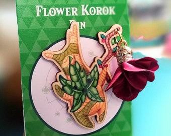 Korok met bloem - houten pinbotw loz