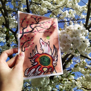 Okami Amaterasu Flower Trail Solar Flare Matte Art Print