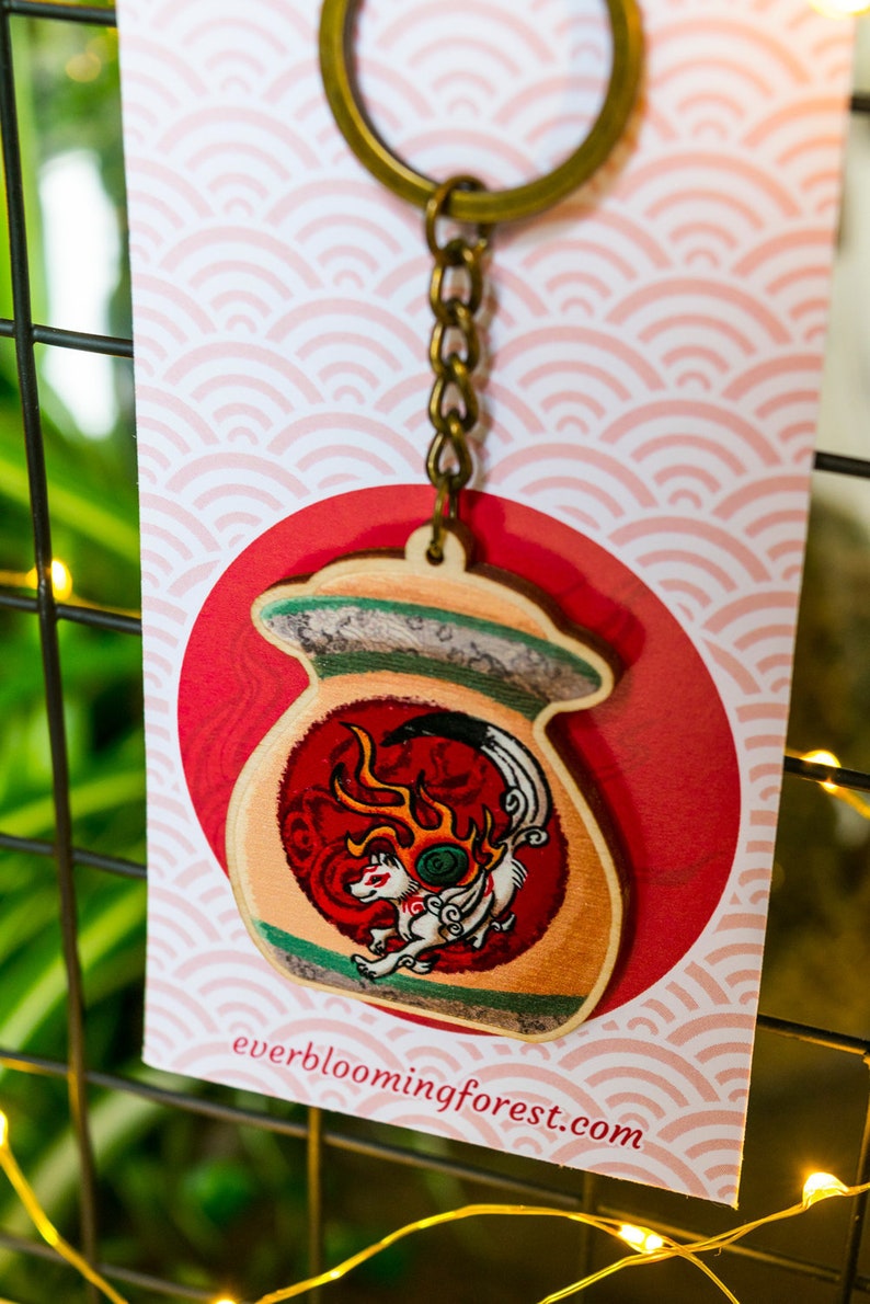 Okami Amaterasu wooden keychain japanese sun vase Etsy