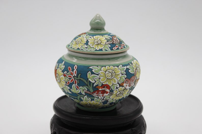 Thai Ceramics Thai Art Vessel Thai motif Hand Painted Celadon