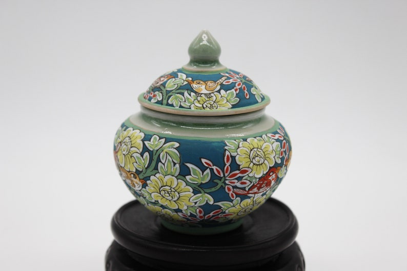 Thai Ceramics Thai Art Vessel Thai motif Hand Painted Celadon