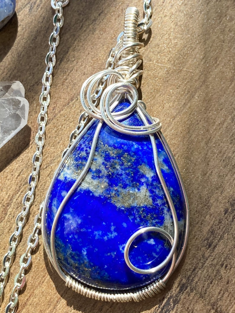 Crystal Healing Wire Wrapped pendant Lapis Lazuli Crystal necklace