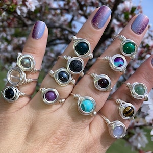 Crystal Ring, Wire Wrapped Bead Ring,  Choose your stone, ring size and color wire