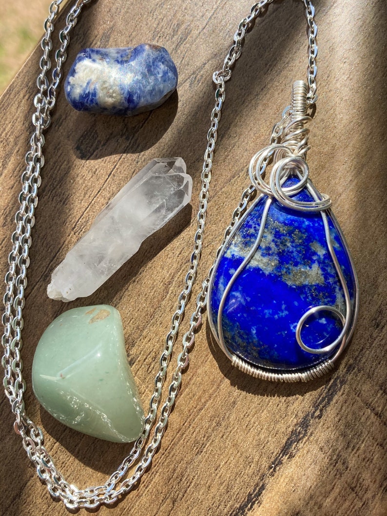 Crystal Healing Wire Wrapped pendant Lapis Lazuli Crystal necklace