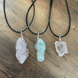 Wire Wrapped Raw Crystal Quartz Necklace: Rose, Clear, Green