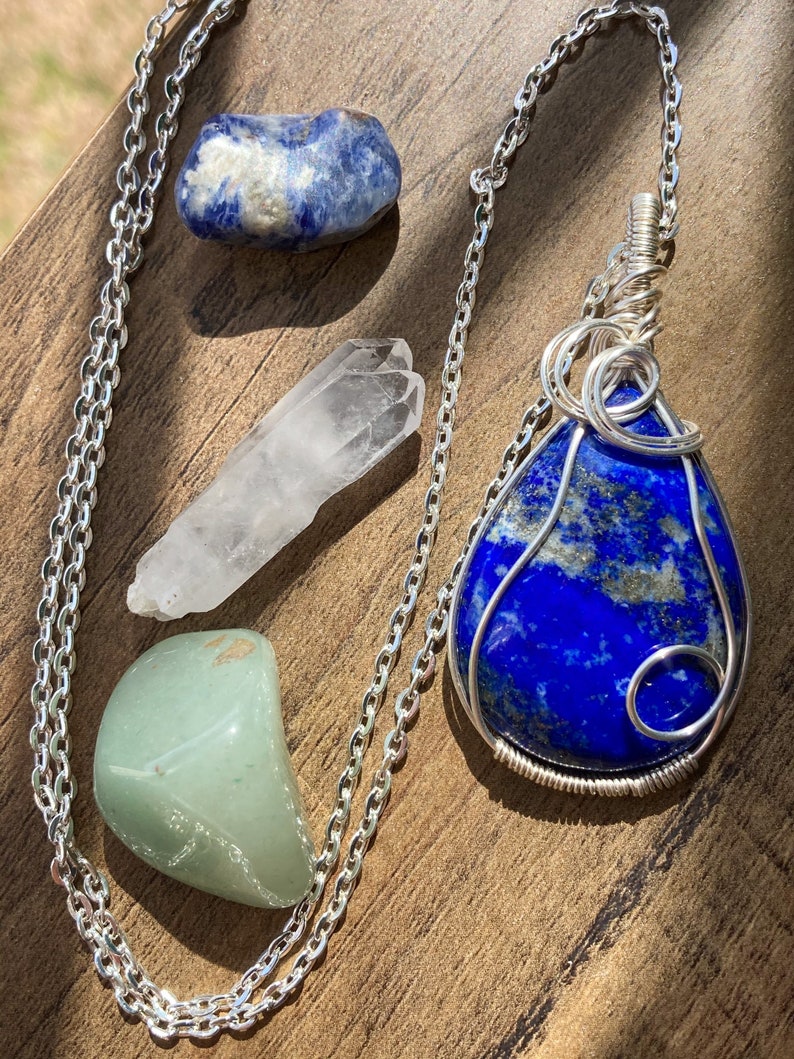 Crystal Healing Wire Wrapped pendant Lapis Lazuli Crystal necklace