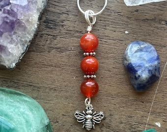 Brigid Devotional Keychain • Carnelian Bee Charm • Goddess Talisman Altar Accessory