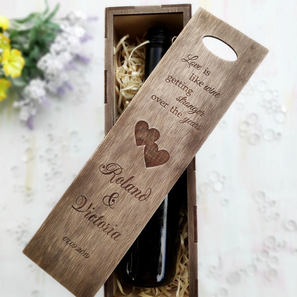 Caja de vino de madera personalizada para bodas: regalo personalizado para amantes del vino, cápsula de ceremonia para parejas - recuerdo de boda único