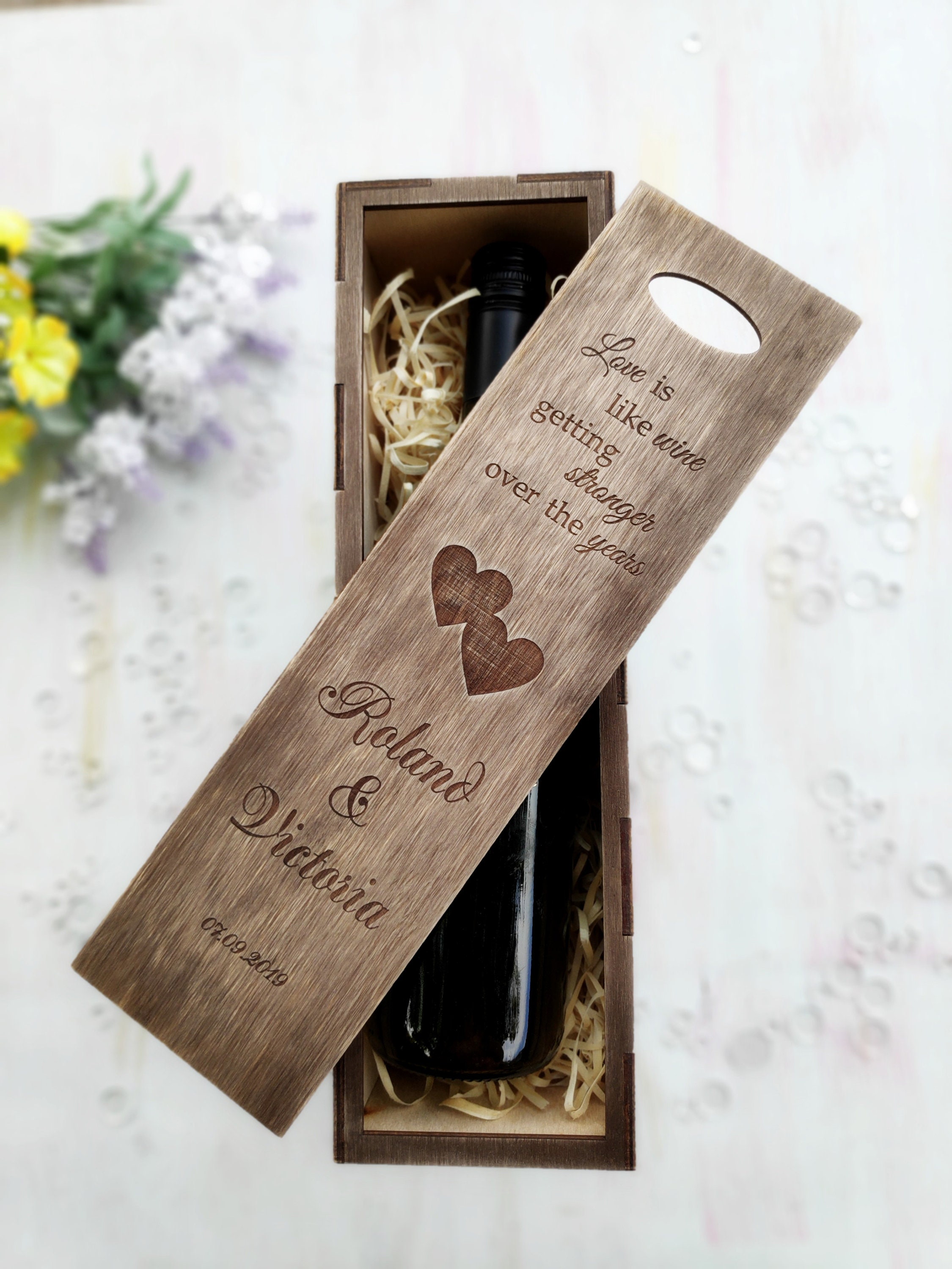 Custom Wood Wine Box for Weddings: Personalized Gift for Wine Lovers ...