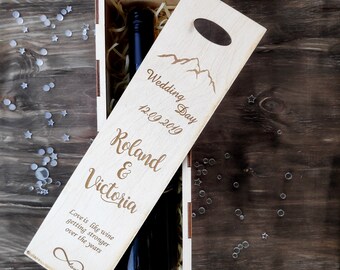 Custom Engraved Wooden Wine Box - Perfect Housewarming or Anniversary Gift, Rustic and Personalized