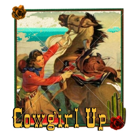 Vintage Cowgirl Up PNG