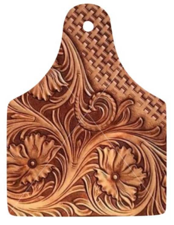 Tooled Leather Cow Tag PNG