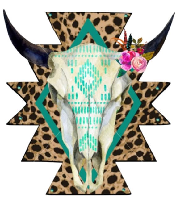 Leopard Aztec Bull Skull PNG