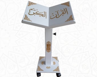 Adjustable Wheeled Wooden Book Stand: Reading Rihal, Qoran Holder