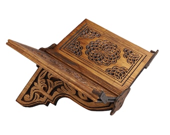 Handcarved Wooden Book Holder, Decorative Motif Lectern