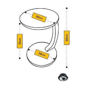 Puede incluir: Una mesa auxiliar blanca con un dise&ntilde;o curvo. La mesa tiene dos superficies redondas, cada una con un di&aacute;metro de 38 cm. La mesa mide 56 cm de alto.