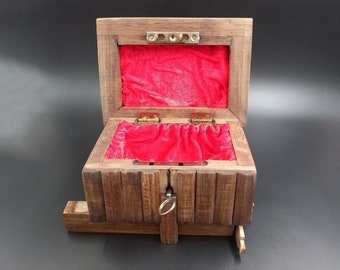 Mini Walnut Puzzle Box: Secret Key Jewelry Box with Velvet Lining