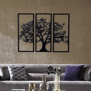 Tree of Life Metal Wall Art 3 Panels, Modern Home Decor, Housewarming Gift, Nature Metal Wall Decor, Wandbilder, Murale en Metal