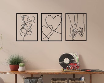 Metal Couples Wall Art Set van 3, Metal Home Decor, Woonkamer Decor, Muurophanging, Inwijdingsfeest Cadeau, Cadeau voor haar, Valentijnsdag Cadeau