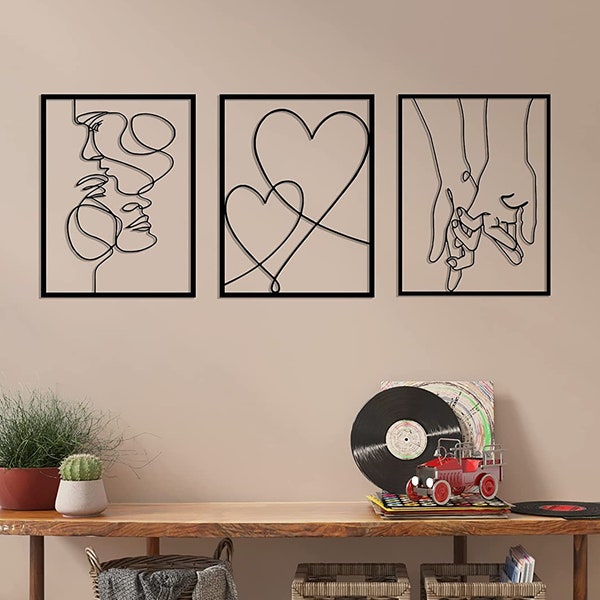 Metal Couples Wall Art Set of 3, Metal Home Decor, Living Room Decor, Wall Hanging, Housewarming Gift, Gift for Her, Valentine's Day Gift