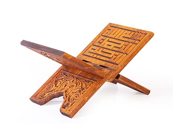 Carved Wood Book Holder: Rustic Foldable Cookbook Stand