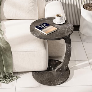 Table d'appoint en bois en forme de C, Table à roulettes, Table de bout ronde, Table de canapé, Table basse de salon, Support pour ordinateur portable, Décoration d'intérieur, Cadeau pour la maison