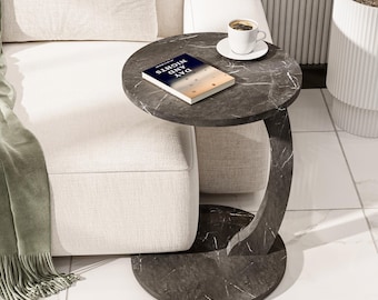 Mesa auxiliar con ruedas en forma de C: mesa auxiliar para sala de estar, soporte para computadora portátil