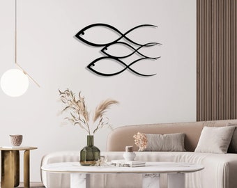Metal Fish Family Wall Art: Modern Home Decor