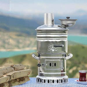 Chromium Steel Samovar 4 L/150 Oz, Traditional Water Heater & Samovar, Tea Samovar, Samovar burning with wood, Samovar for Picnics and Camps