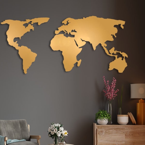 World Map Silhouette Metal, Globe Continents, Modern Home Decor, Living Room Wall Art,Metal Wall Art, Travel Map, Carte Du Monde, Weltkarte