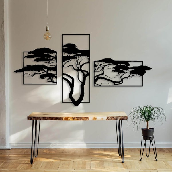 Décoration murale en métal arbre de vie - 3 panneaux, oeuvre d'art murale pour maison moderne, décoration de bureau, chambre et salon, Baum des Lebens Wanddekor, cadeau nature