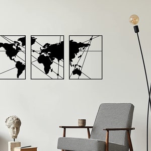 Weltkarte Metall 3er Set, Metall Wandkunst, moderne Wohnkultur, Wohnzimmer Dekor, Wandbehänge, Housewarming Geschenk, Geschenk für Ihn, Vatertagsgeschenk