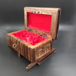 Puzzle Box with Secret Key,  Vintage Jewelry Box, Hidden Lock Magic Secret Box, Christmas Gift for Her, Hand Carved Box, Secret Lock Box