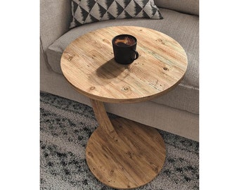 C-Shaped Wooden Side Table with Wheels, Round End Table, Couch Table, Living Room Coffee Table, Laptop Stand, Home Decor