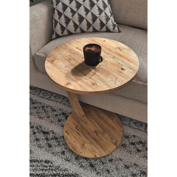 C-Shaped Wooden Side Table with Wheels, Round End Table, Couch Table, Living Room Coffee Table, Laptop Stand, Home Decor