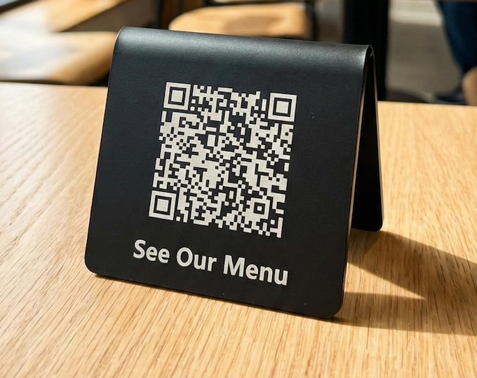 Featured listing image: Custom Acrylic Table Stand – Personalized QR Code Sign for Restaurants and Cafés – WiFi, Social Media, Reviews and Touchless Display