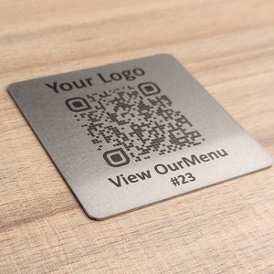 Stainless Steel QR Menu Plate | Contactless Table Sign for Restaurant, Bar, Café | Custom Metal QR Code Display, UV Printed