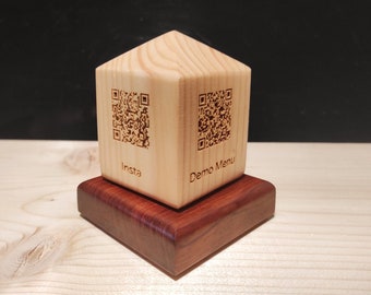 QR CUBE | QR Menu Engraved on Wooden Cube | Digital menus for Restaurant, Coffeeshop, Hotels Guide | Contactless Menu