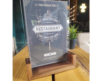Acrylic Menu Holder, Wooden Menu Stand, Table Top Menu, Transparent Table Menu, Bar, Restaurant, cafe, Menu Template, Menu Board, Sign Stand