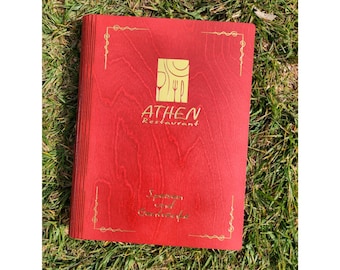 Flexible Wooden Menu Cover / Menu Holder for Restaurants, Bars, Hotels with logo ENGRAVING EMBOSS Waterproof and color protected Catalogues